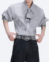 【1.9新作】ストライプタイデザインコリアンシャツ mf3627