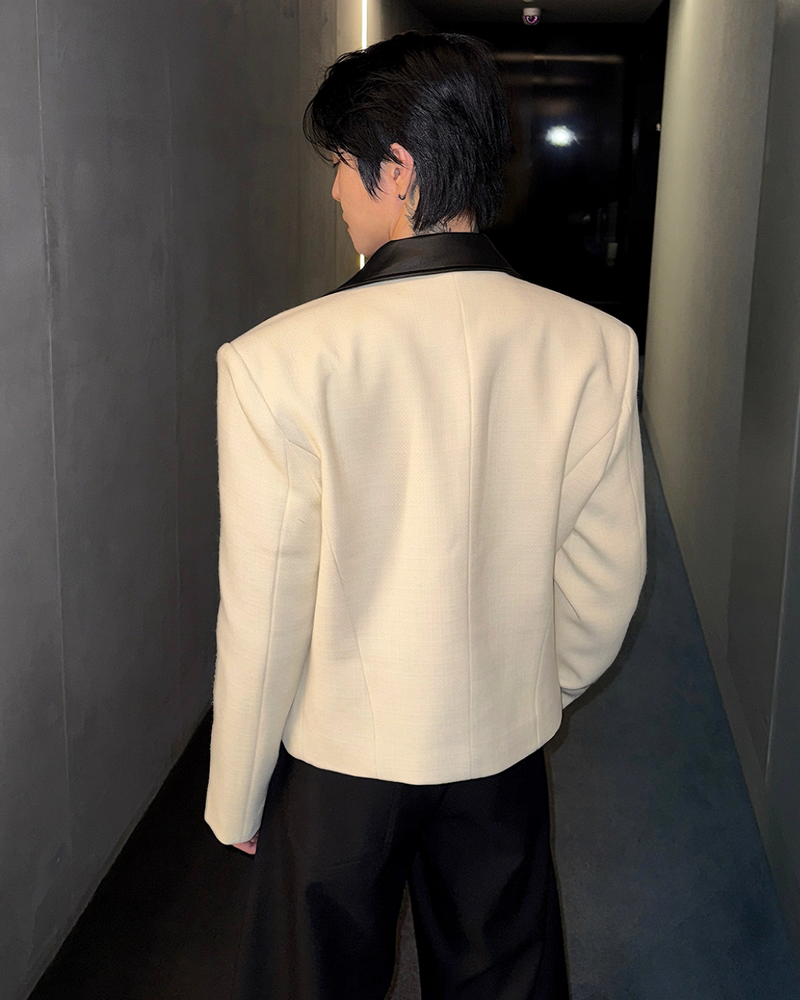 【11.5新作】ツイードレザーカラーモードジャケット mf3574