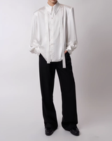 【2.20新作】リボンタイサテンタッチモードシャツ mf3663