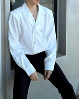 【3.2新作】ダブルブレストクラシカルモノトーンシャツ mf3683