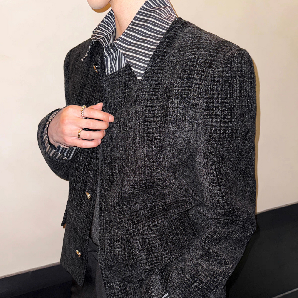 カラーデザインツイードジャケット mf3533【韓国モードファッション】