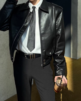 【2.9新作】ショートラペルモードレザージャケット mf3659