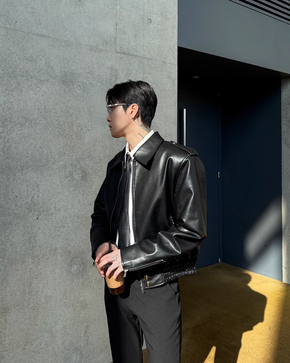 Short lapel mode leather jacket mf3659【韓国モードファッション】