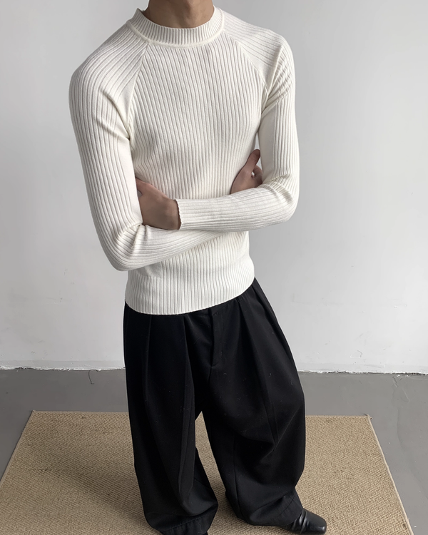 【12.5新作】ハイネックスリムフィットニットトップス mf3605