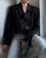 【3.2新作】ダブルブレストクラシカルモノトーンシャツ mf3683