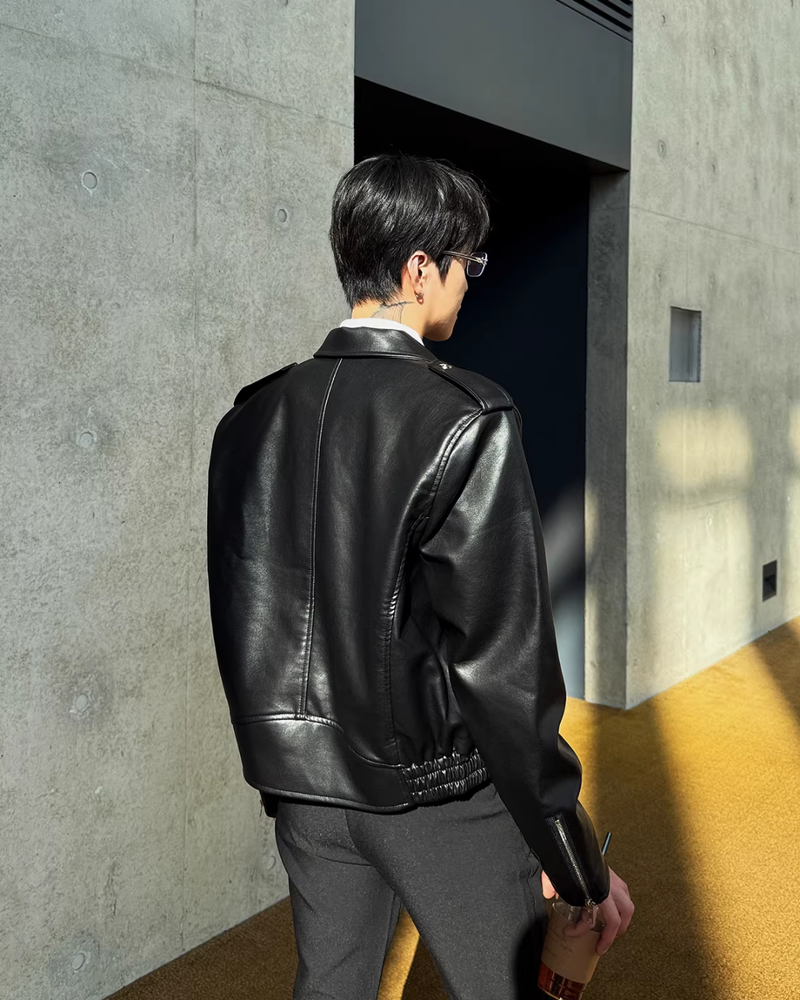 ショートラペルモードレザージャケット mf3659【韓国モードファッション】