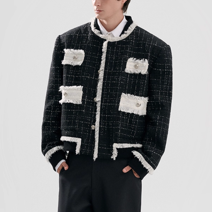 【12.1新作】ラグジュアリーバイカラーツイードジャケット mf3602