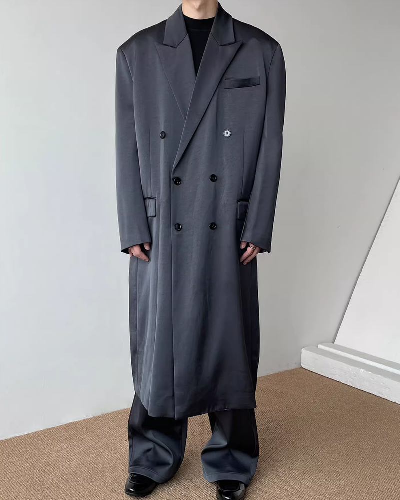 【12.3新作】ダブルブレストサテンロングコート mf3598