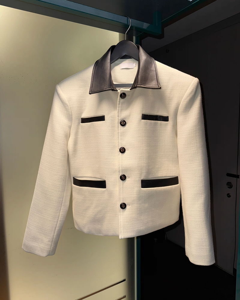 【11.5新作】ツイードレザーカラーモードジャケット mf3574