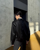 【2.9新作】ショートラペルモードレザージャケット mf3659