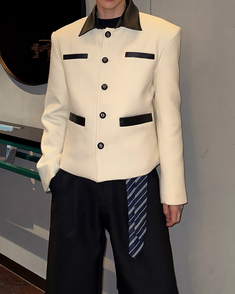 【11.5新作】ツイードレザーカラーモードジャケット mf3574