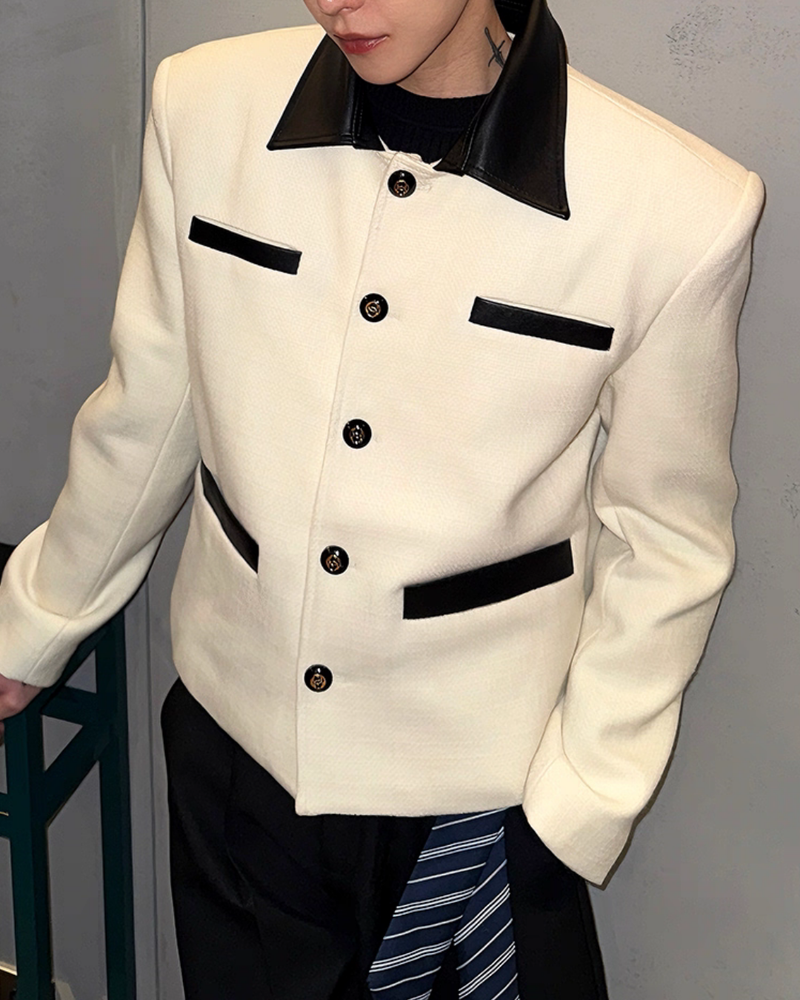 【11.5新作】ツイードレザーカラーモードジャケット mf3574