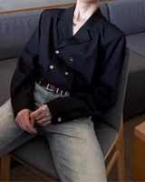 【3.2新作】ダブルブレストクラシカルモノトーンシャツ mf3683