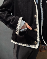 【2.2新作】バイカラーラインライトツイードジャケット mf3655