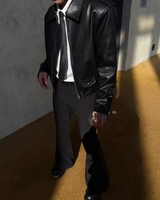 【2.9新作】ショートラペルモードレザージャケット mf3659