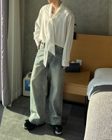 【3.6新作】モードドレープタイデザインシャツ mf3682