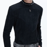 【12.29新作】ハイネックアシンメトリーパールニットトップス mf3626