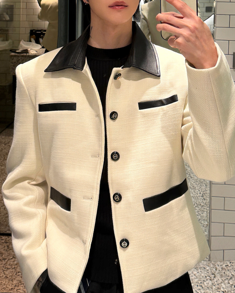 【11.5新作】ツイードレザーカラーモードジャケット mf3574