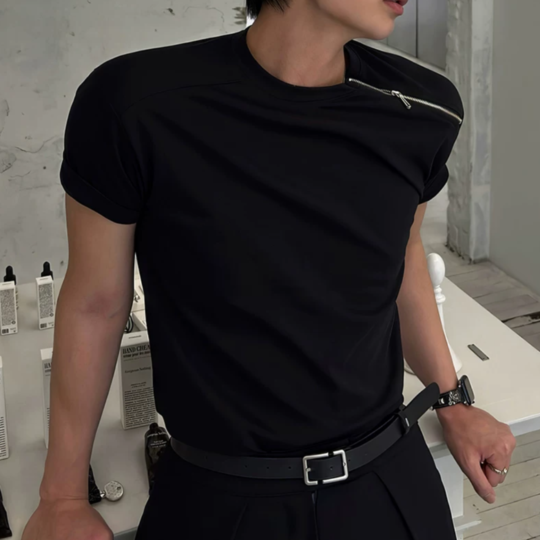 MODEFREAKのショルダージップコリアンモードTシャツ mf3793の画像