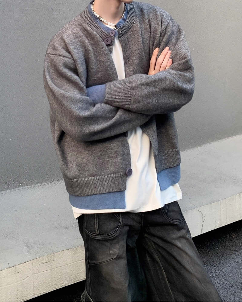 【11.3新作】バイカラーコリアンカーディガン mf3563