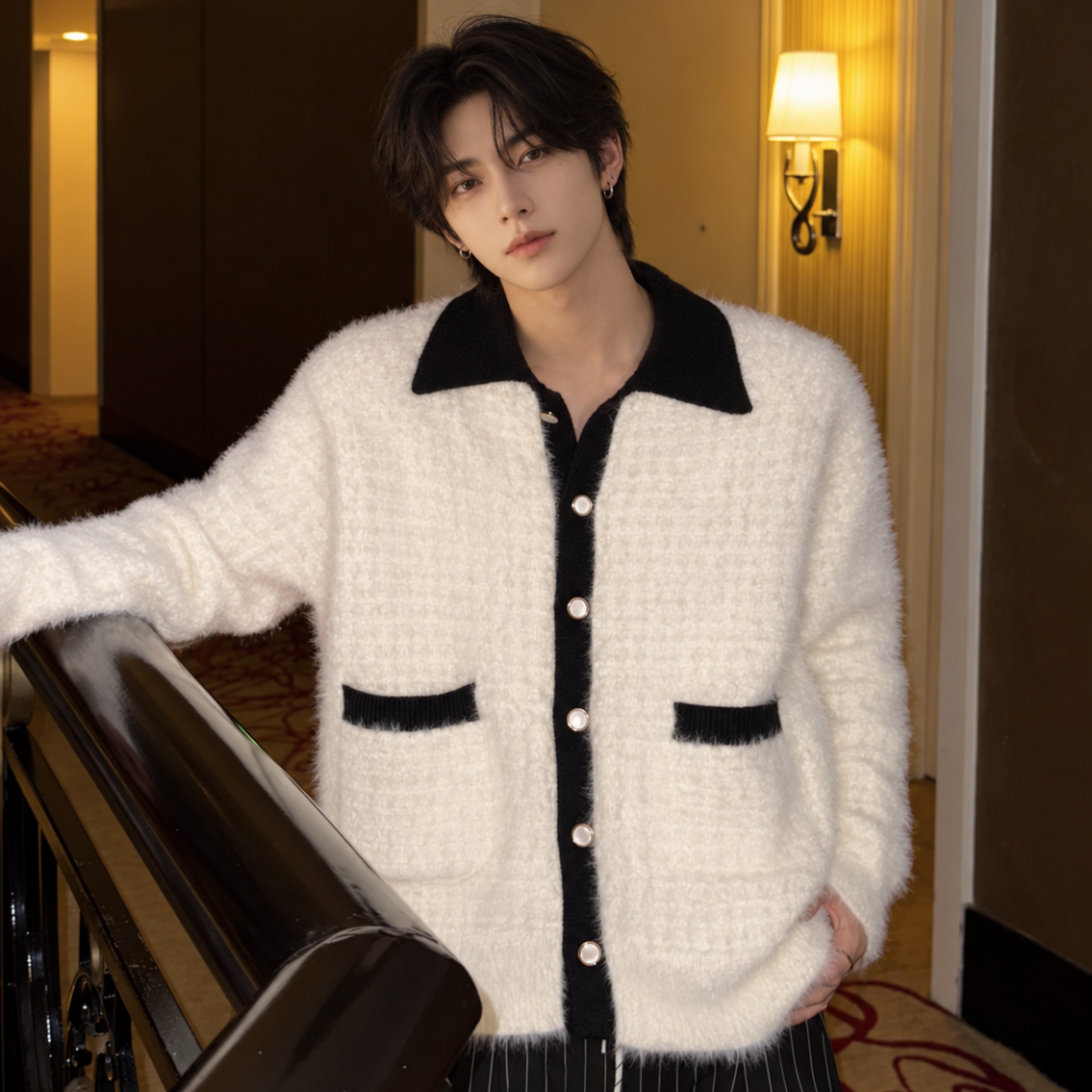 Two-tone mode loose cardigan mf3572