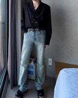 【3.2新作】ダブルブレストクラシカルモノトーンシャツ mf3683