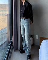 【3.2新作】ダブルブレストクラシカルモノトーンシャツ mf3683