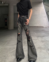 바퀴 가장자리 모드 플레어 데님 바지 mf3615