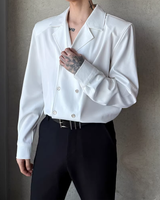 【3.2新作】ダブルブレストクラシカルモノトーンシャツ mf3683