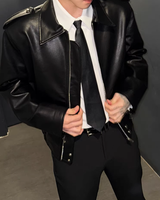 【2.9新作】ショートラペルモードレザージャケット mf3659