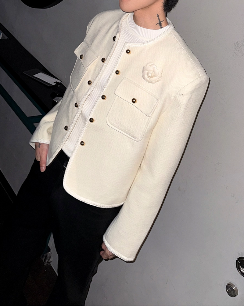 【11.19新作】シンプルモードツイードジャケット mf3587