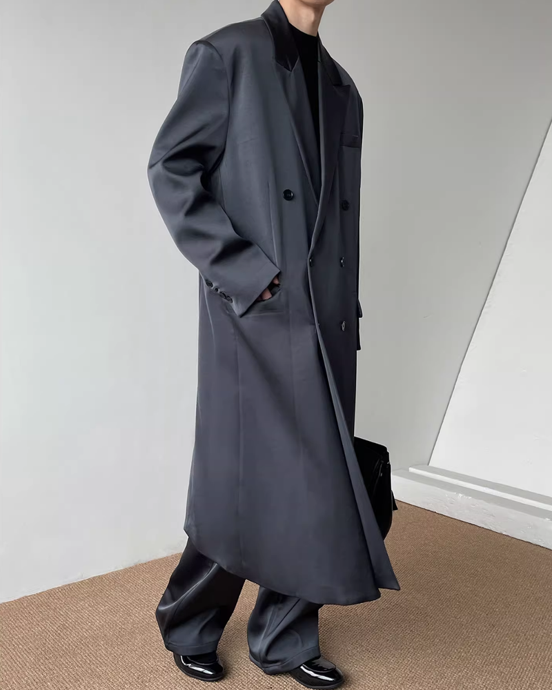 【12.3新作】ダブルブレストサテンロングコート mf3598