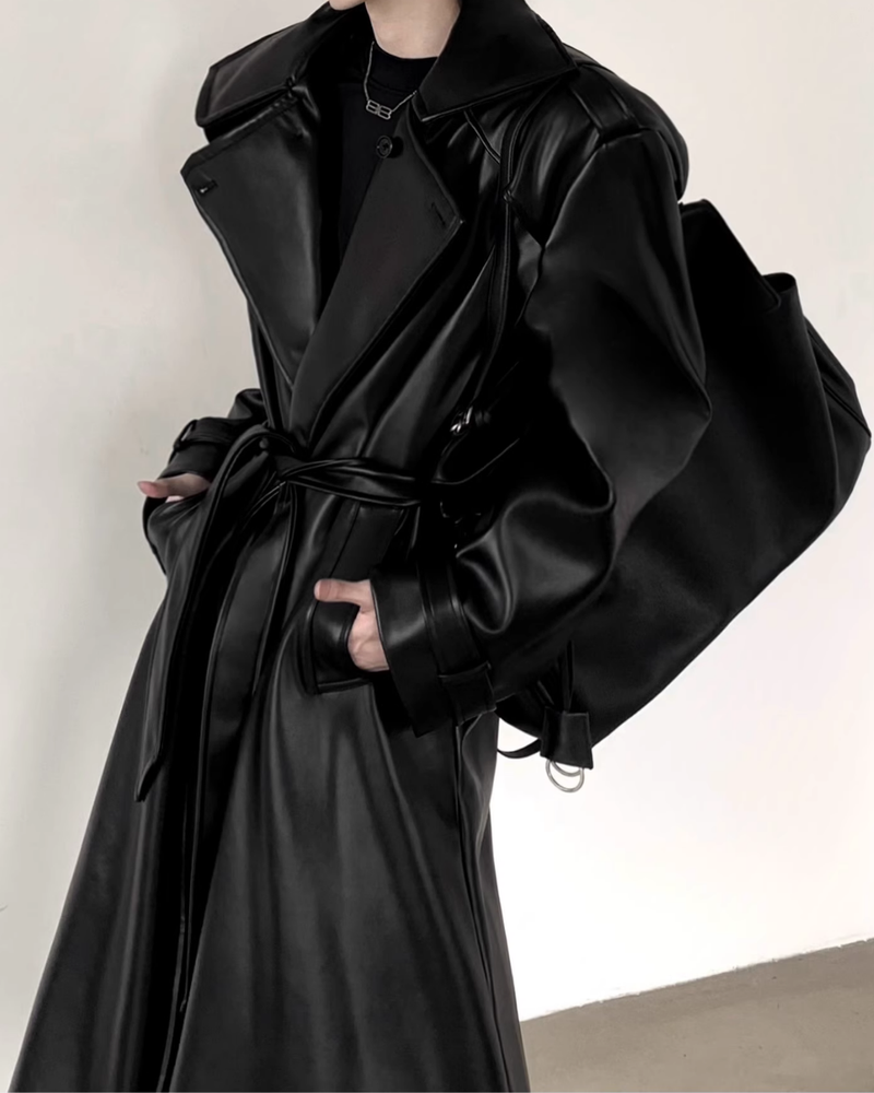 【12.12新作】オーバーレザーロングジャケット mf3613