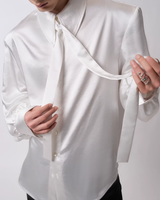 【2.20新作】リボンタイサテンタッチモードシャツ mf3663