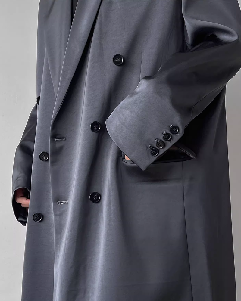 【12.3新作】ダブルブレストサテンロングコート mf3598