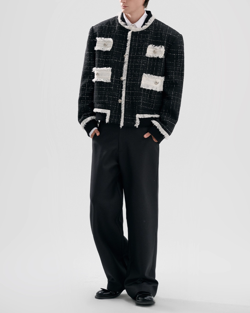 【12.1新作】ラグジュアリーバイカラーツイードジャケット mf3602