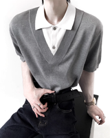 Two-Tone Layered Knit Top mf3717
