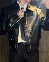 【2.9新作】ショートラペルモードレザージャケット mf3659