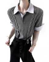 シャツレイヤードライトニットトップス mf3708