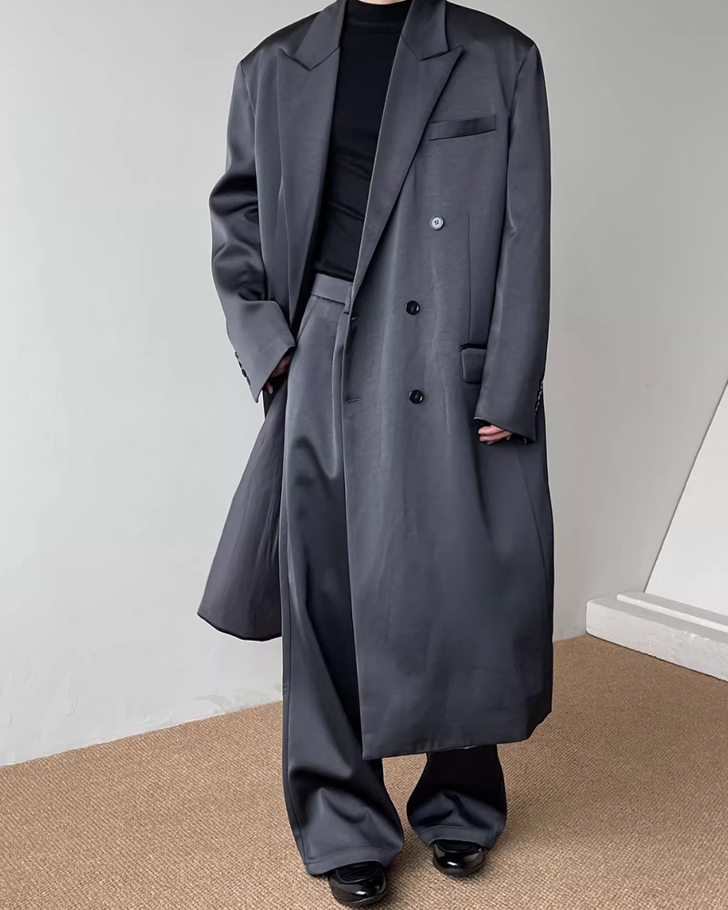 【12.3新作】ダブルブレストサテンロングコート mf3598