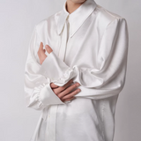 【2.20新作】リボンタイサテンタッチモードシャツ mf3663