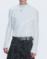 【12.29新作】ハイネックアシンメトリーパールニットトップス mf3626