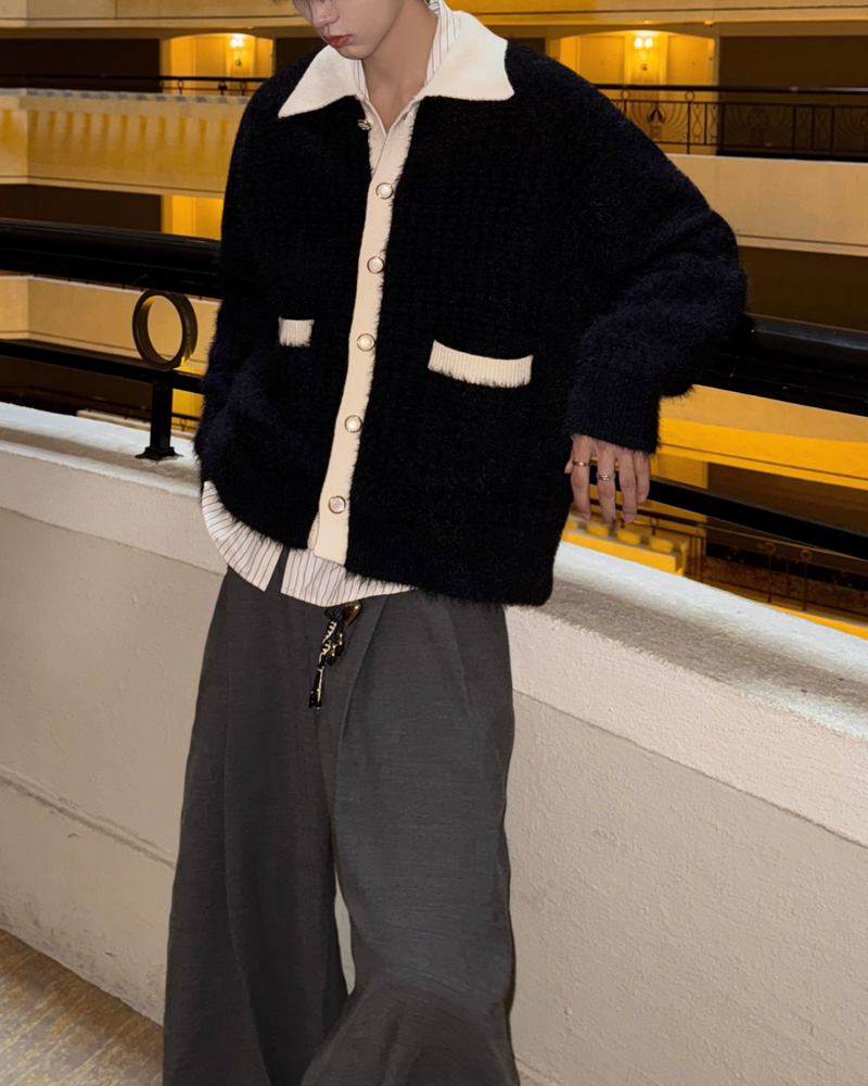 【11.12新作】バイカラーモードルーズカーディガン mf3572