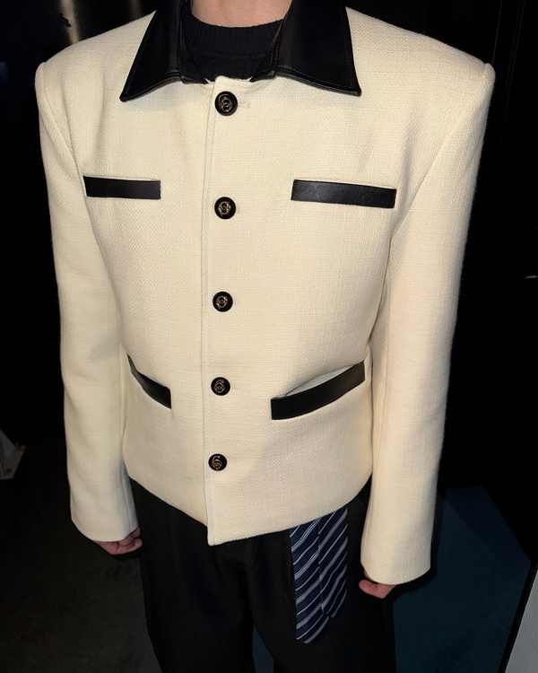 【11.5新作】ツイードレザーカラーモードジャケット mf3574