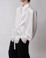 【2.20新作】リボンタイサテンタッチモードシャツ mf3663