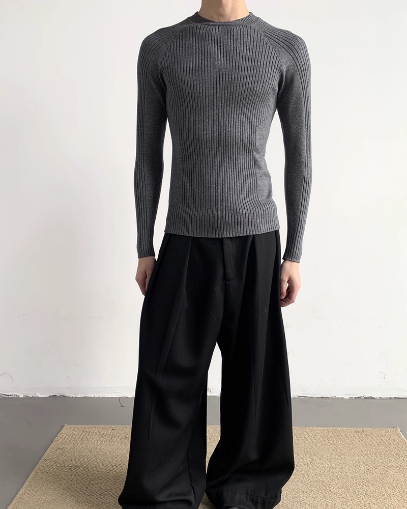 【12.5新作】ハイネックスリムフィットニットトップス mf3605