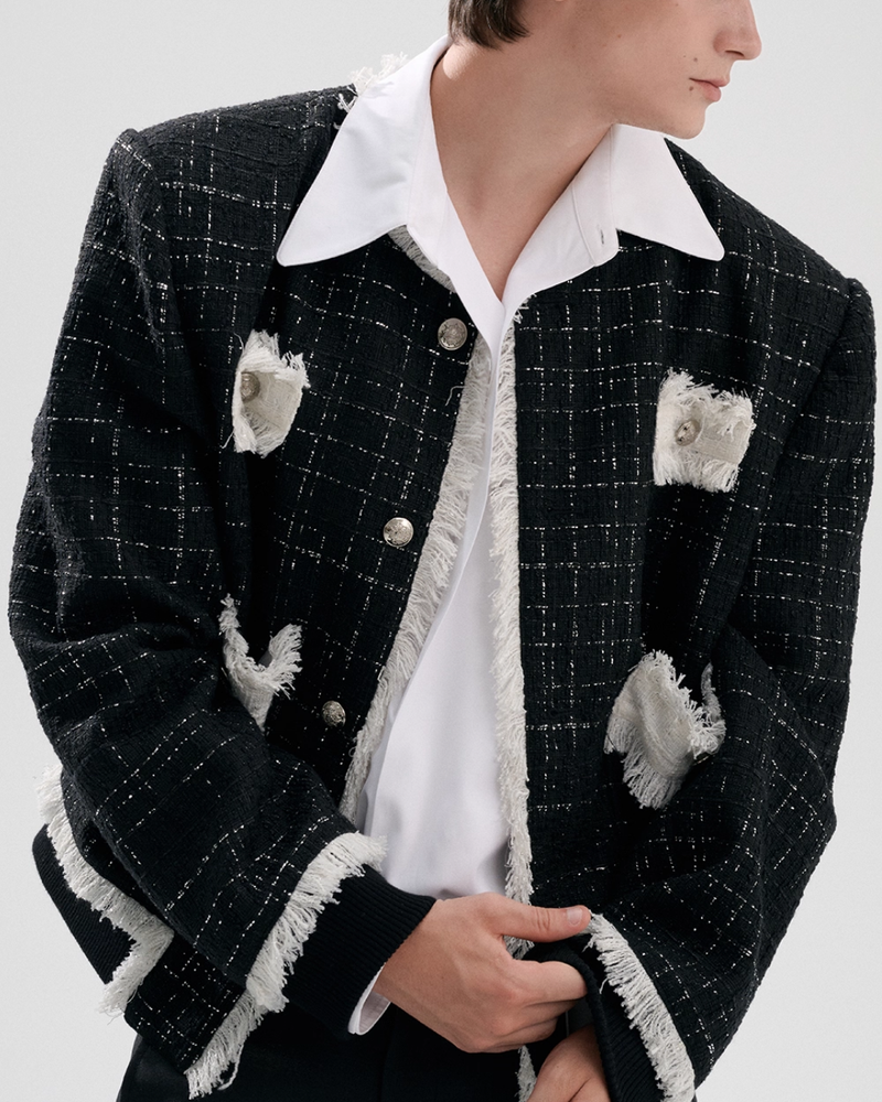 【12.1新作】ラグジュアリーバイカラーツイードジャケット mf3602