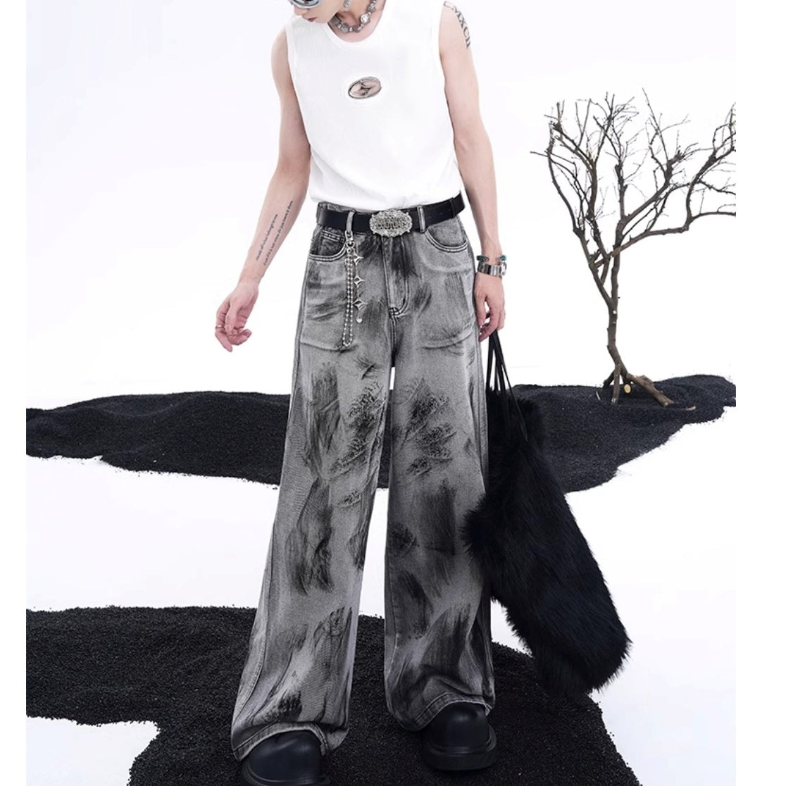 MODEFREAKのルーズウォッシュドモードサマーデニムパンツ mf3267の画像