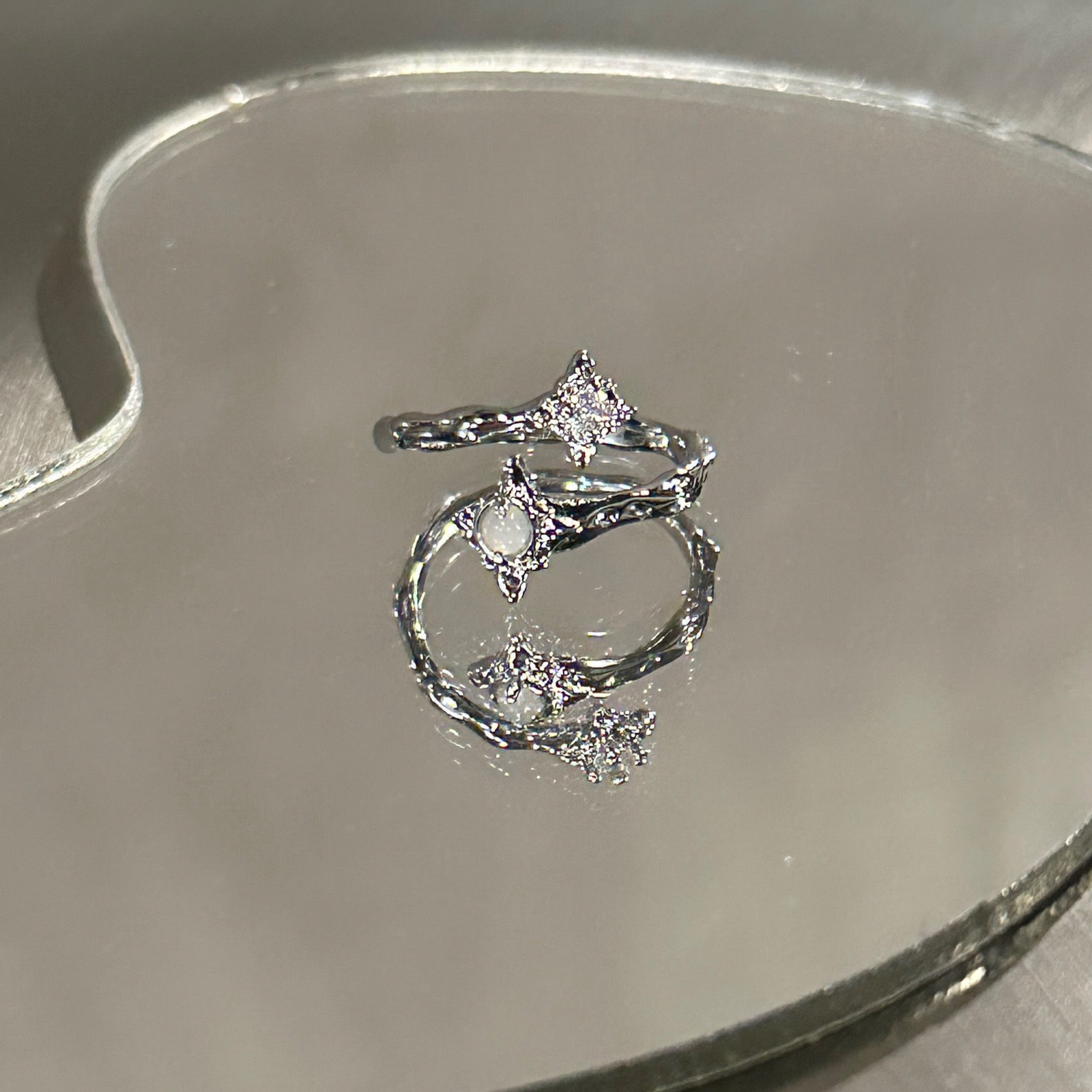 ホワイトクリスタルシルバーリングセット mf2623【韓国モード