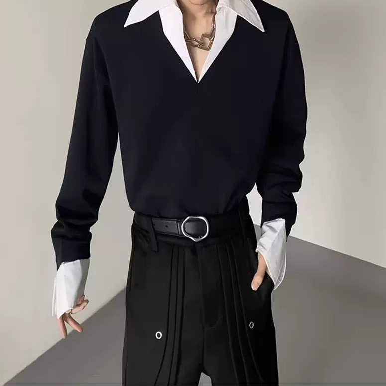 MODEFREAKのバイカラーツーピースシャツトップス mf3245の画像